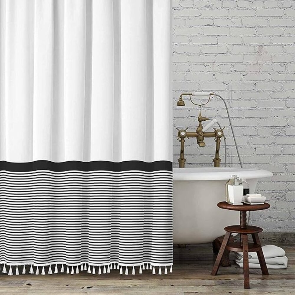 Seasonwood Black & White Striped Shower Curtain | 72"x72" | NWT | Modern Boho
